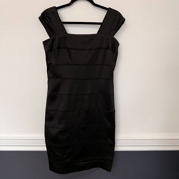 Calvin Klein Black Satin Bandage Bodycon Dress Sz 8 - Picture 2 of 13